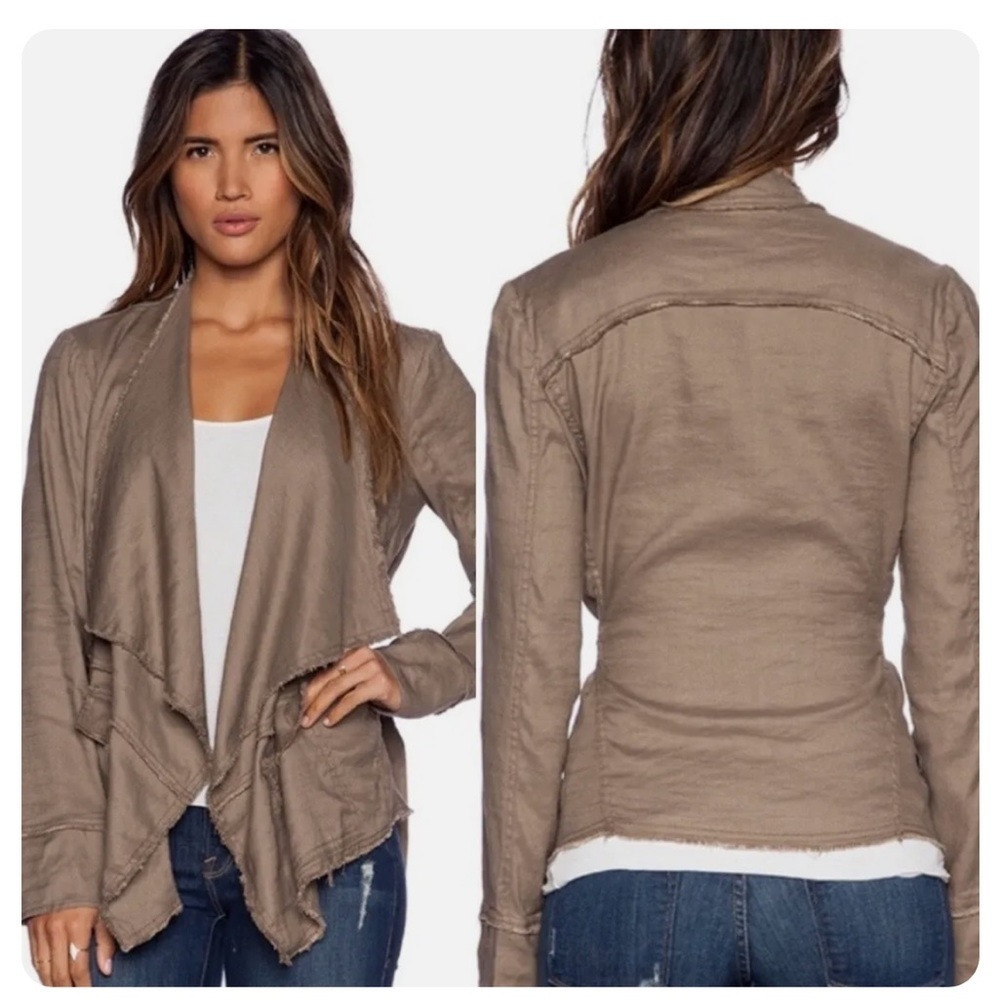FREE PEOPLE Boho Waterfall Open Front Linen Buckle Raw Hem Distressed Jacket XS
